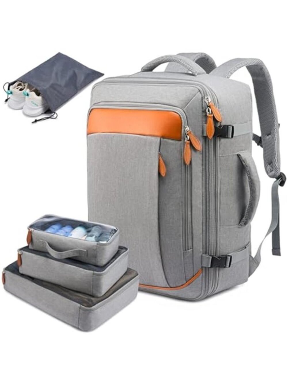 Carry On Travel Backpack Expandable 45L Laptop Weekender Bag With Packing Cubes